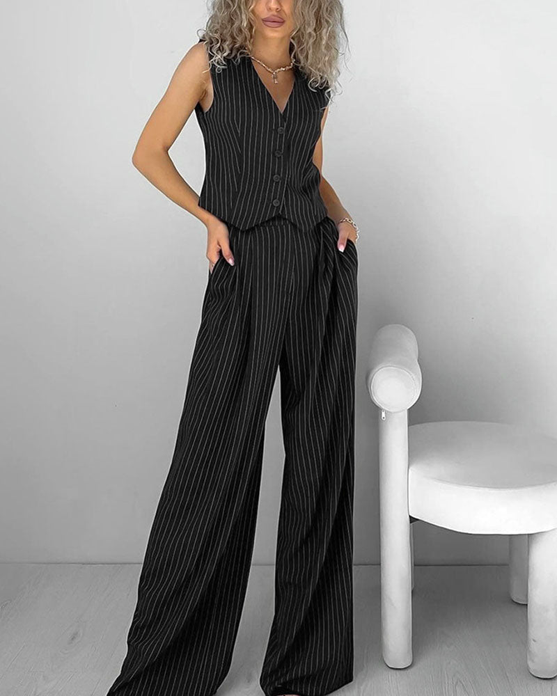 Emilia | Women's Pinstriped Vest and Trousers Set