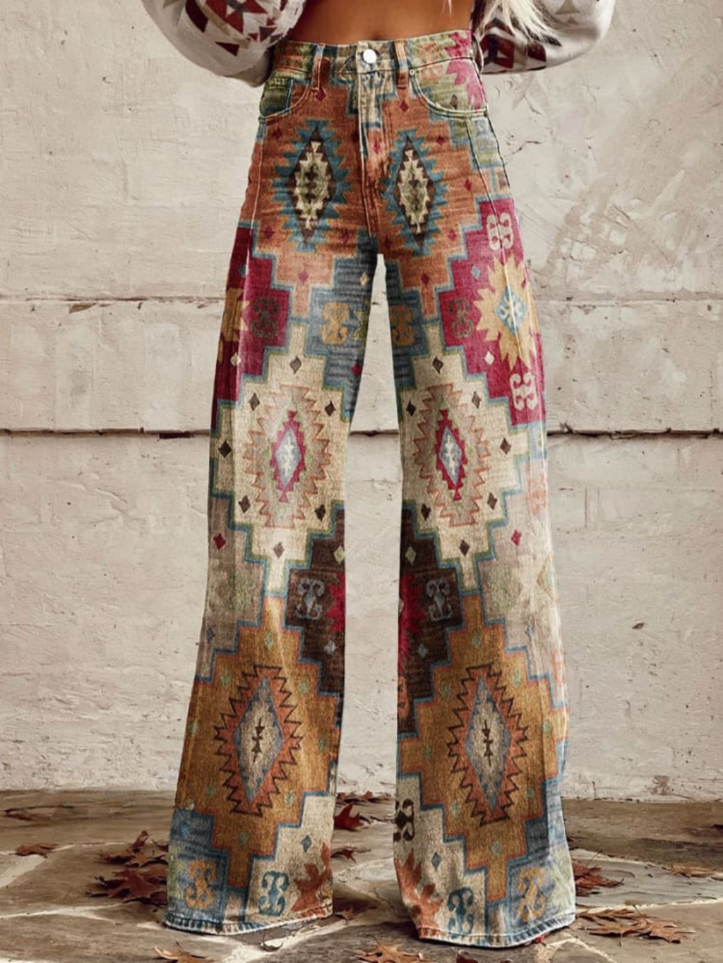 Ava | Vintage Geometric Wide Leg Pants for Women