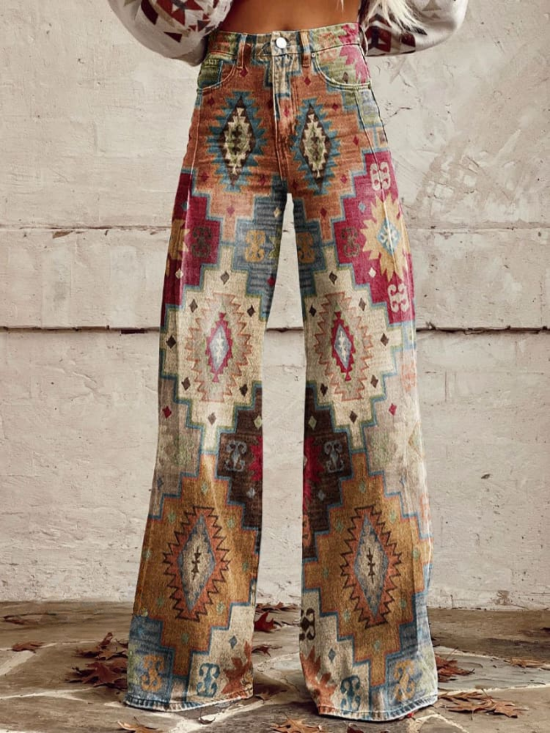 Ava | Vintage Geometric Wide Leg Pants for Women