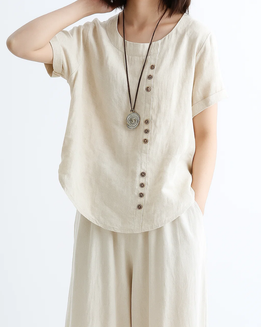 Women's Buttoned Short Sleeve Blouse