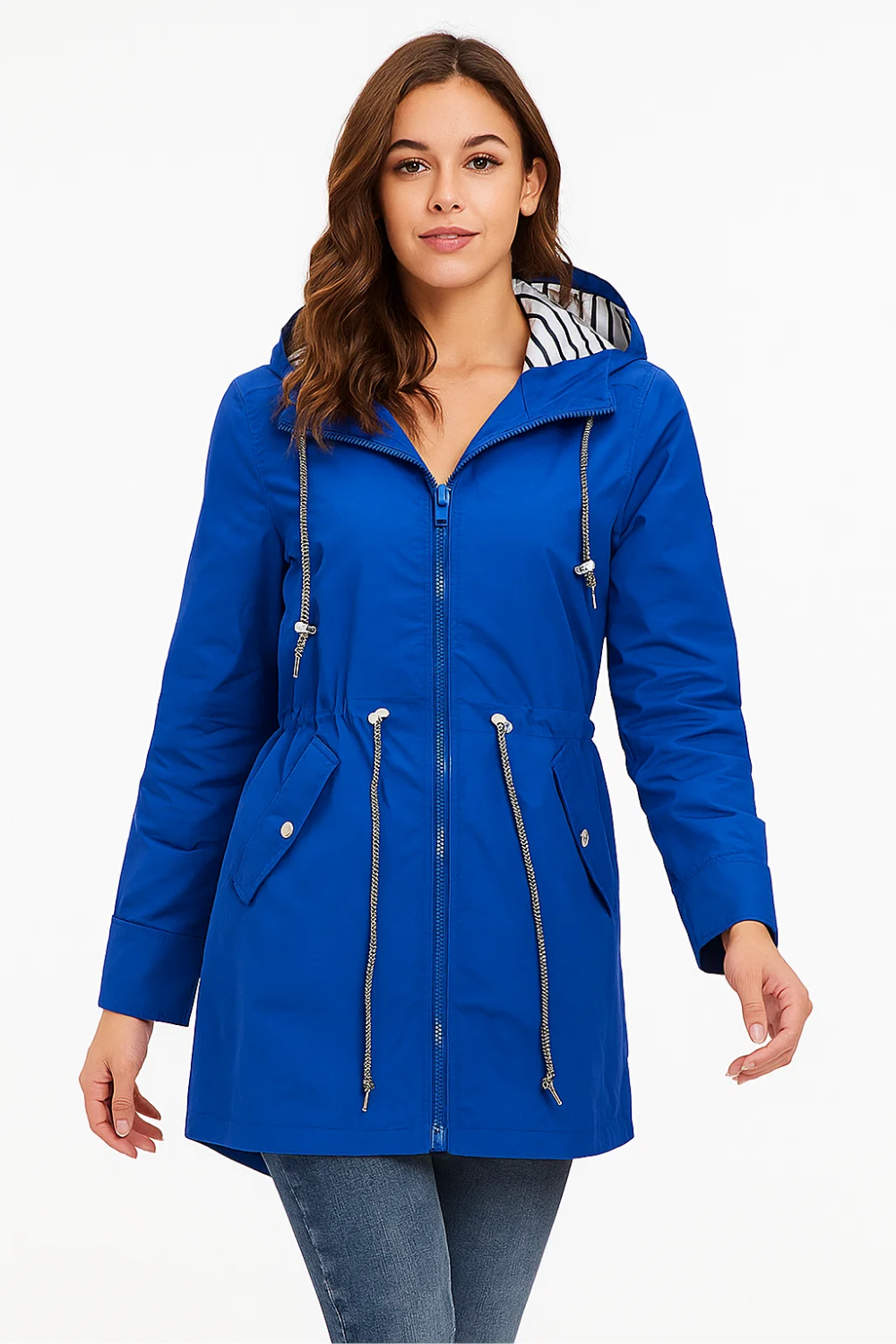 Long Raincoat with Drawstring Waist for Women