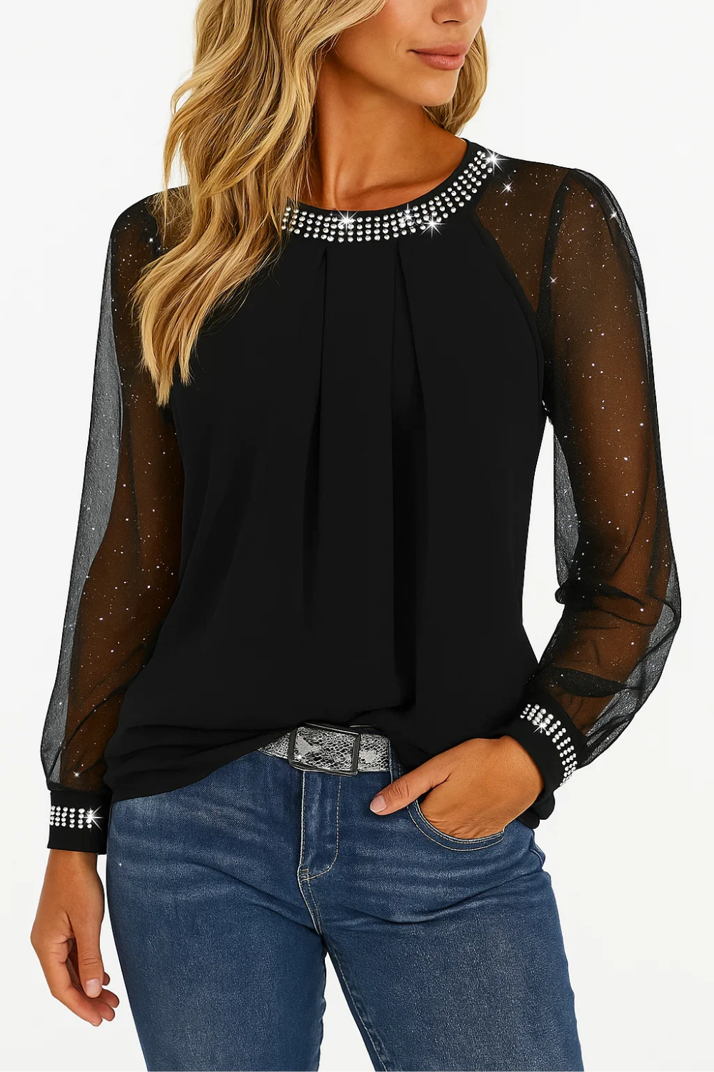 Blouse with Sheer Sleeves for Women