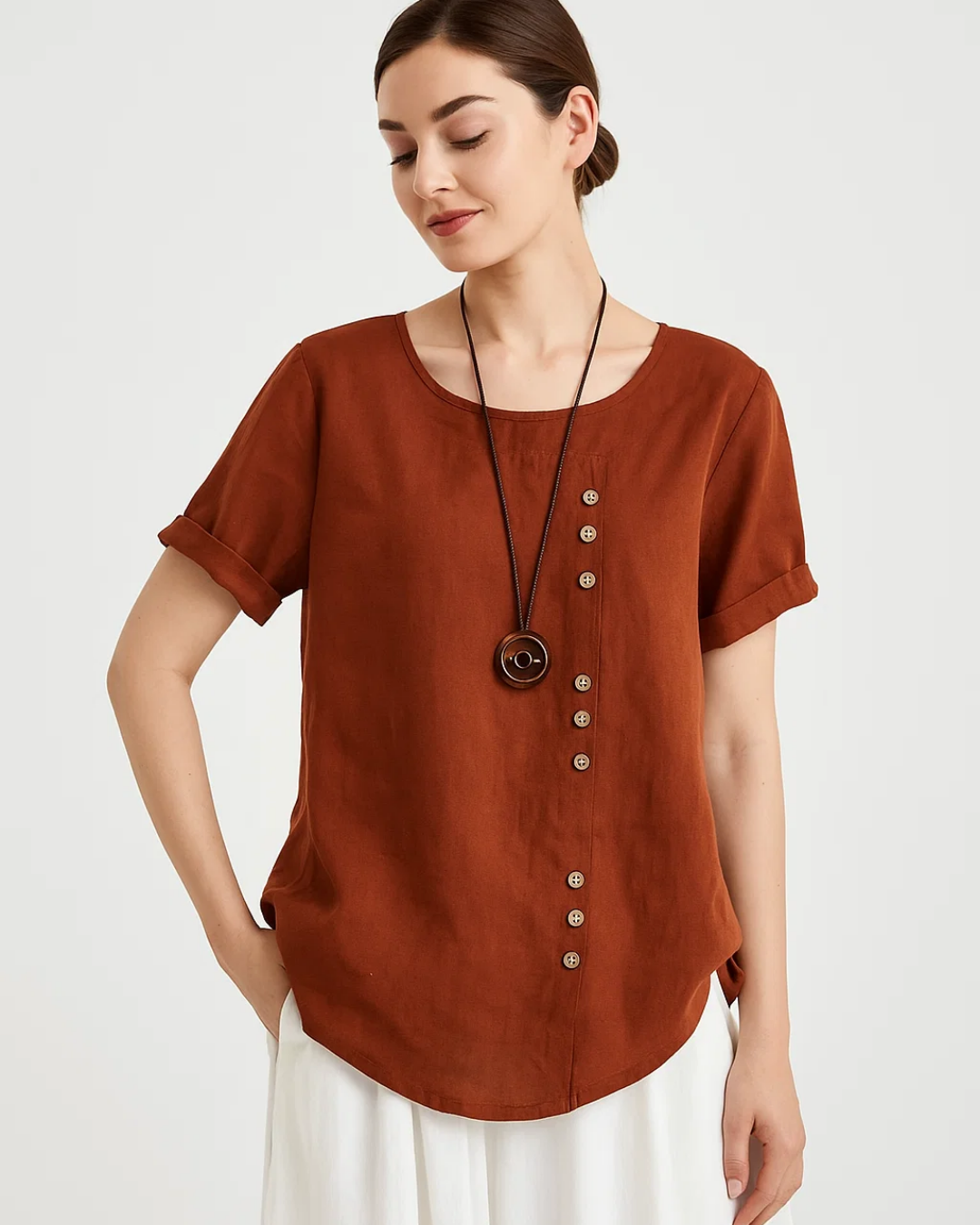 Women's Buttoned Short Sleeve Blouse