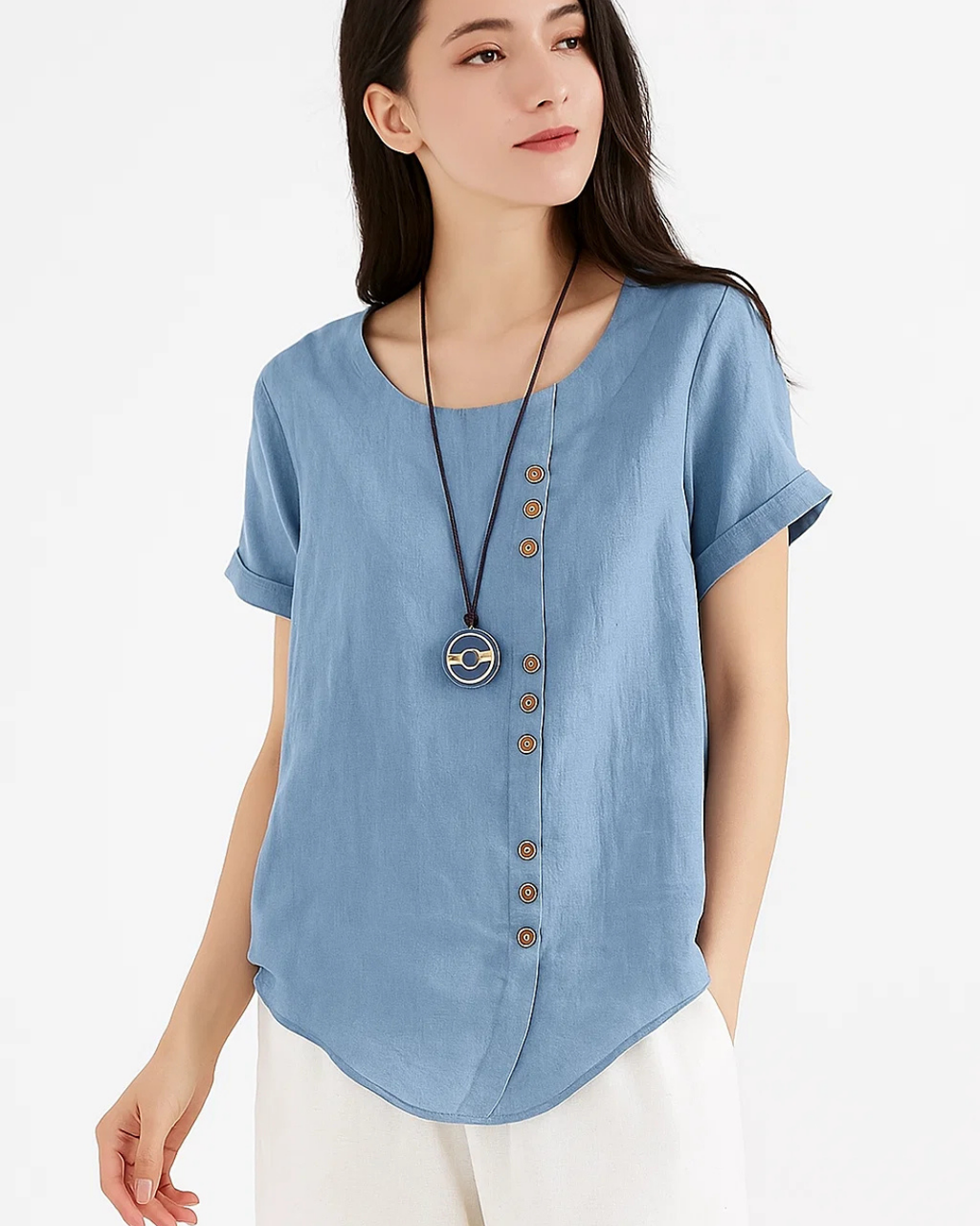Women's Buttoned Short Sleeve Blouse