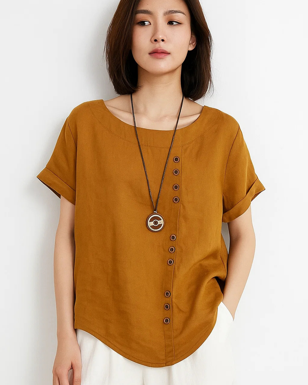 Women's Buttoned Short Sleeve Blouse