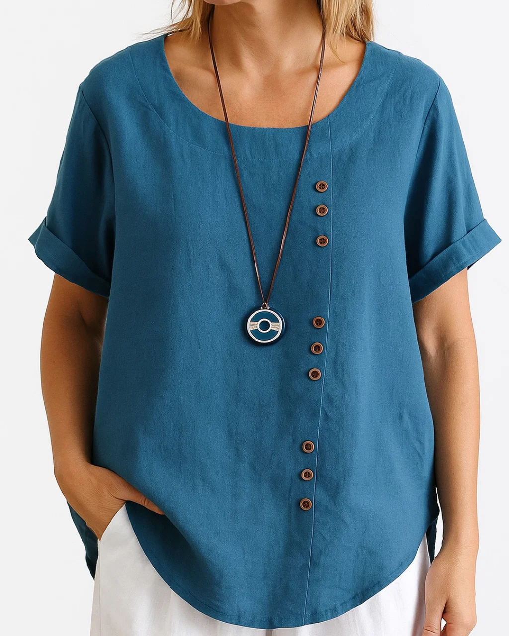 Women's Buttoned Short Sleeve Blouse