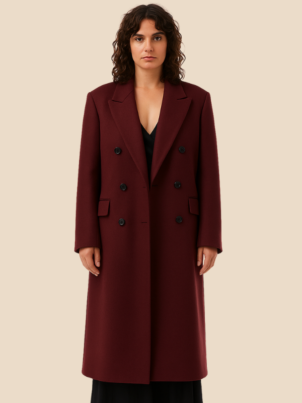 Francine | Women's Burgundy Double-Breasted Woolen Coat