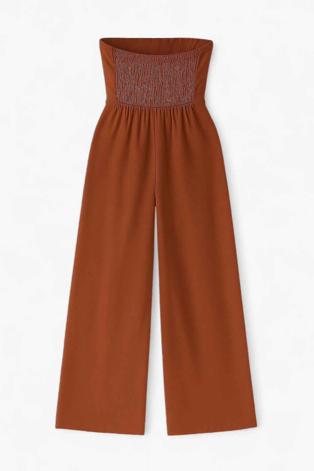 Strapless Jumpsuit with Wide Legs – Timeless Elegance in Rostbrown