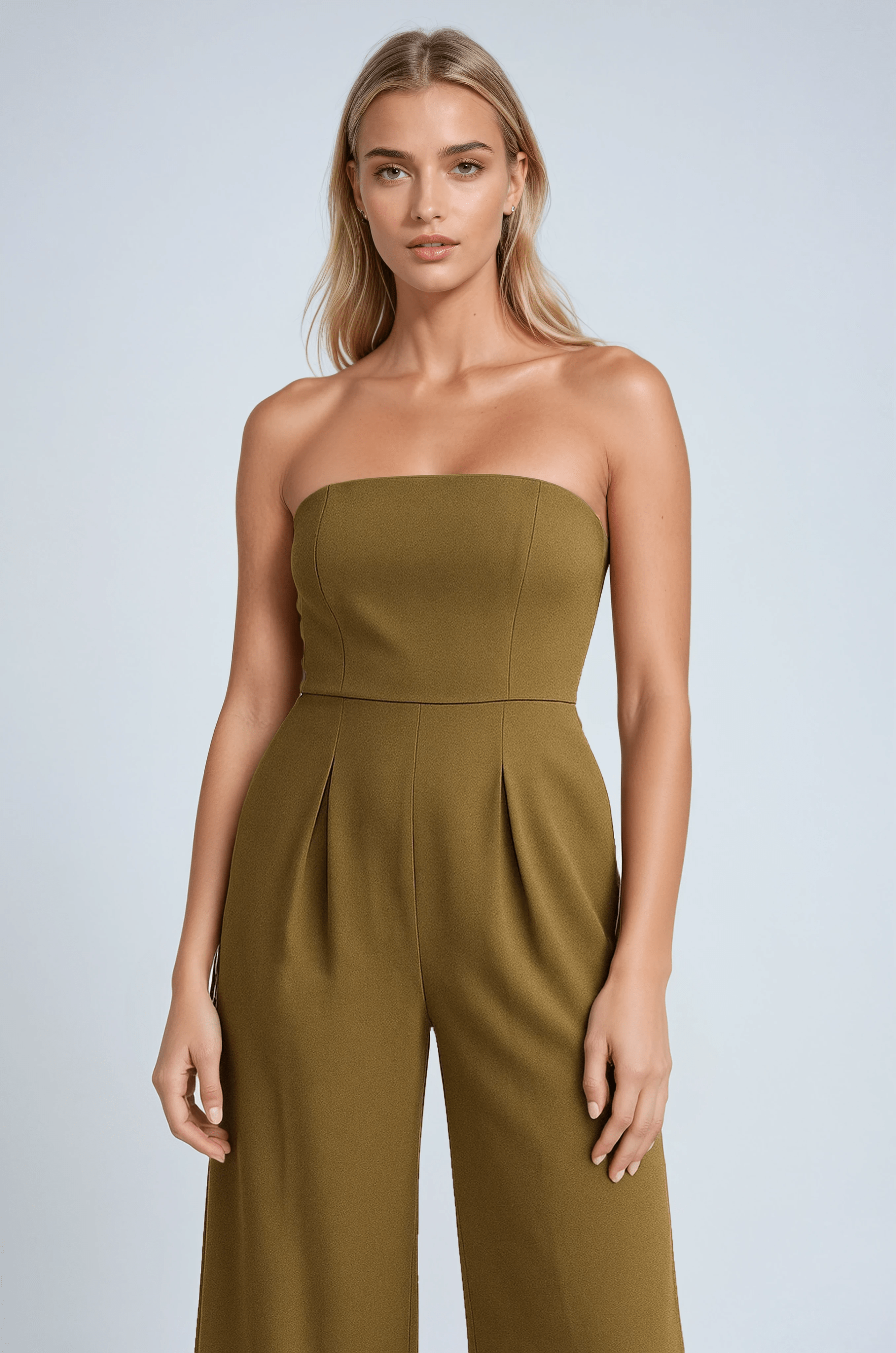 Strapless Wide Leg Jumpsuit – Refined Simplicity in Khaki