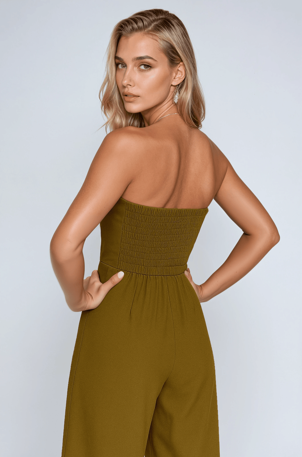 Strapless Wide Leg Jumpsuit – Refined Simplicity in Khaki