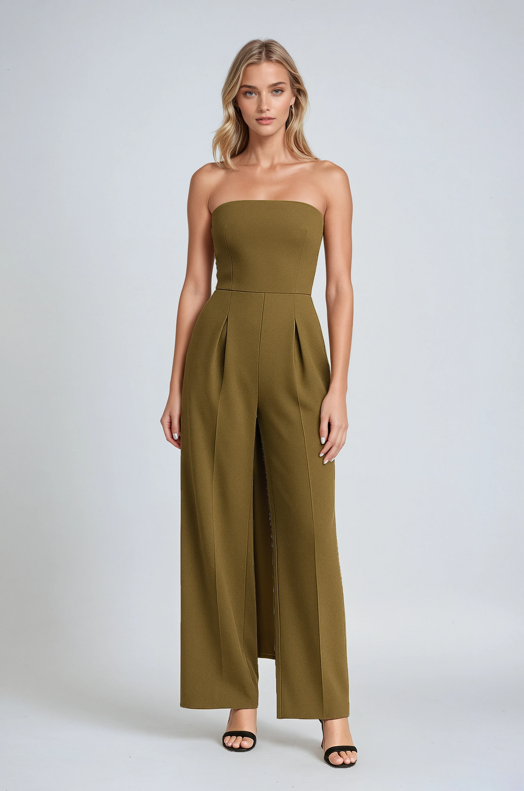 Strapless Wide Leg Jumpsuit – Refined Simplicity in Khaki