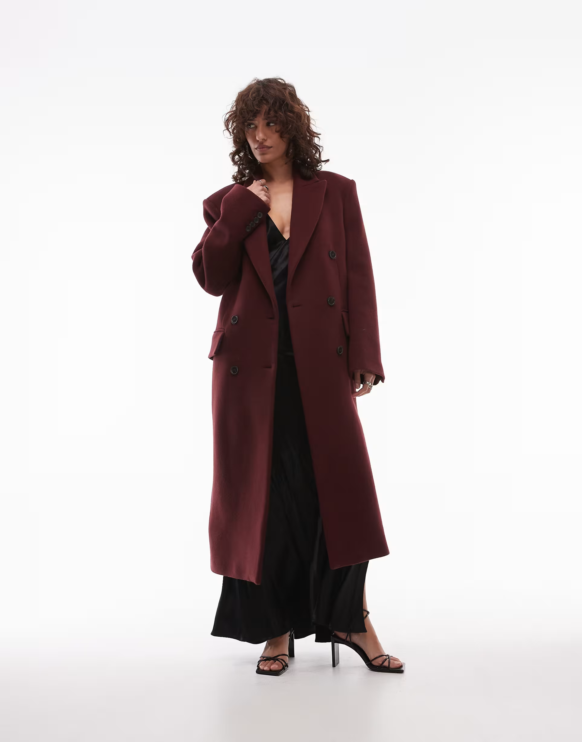 Francine | Women's Burgundy Double-Breasted Woolen Coat