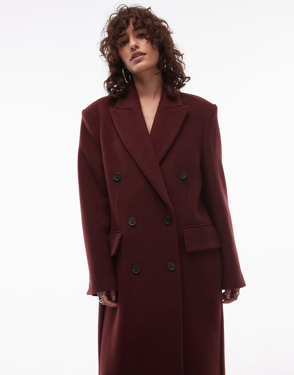 Francine | Women's Burgundy Double-Breasted Woolen Coat