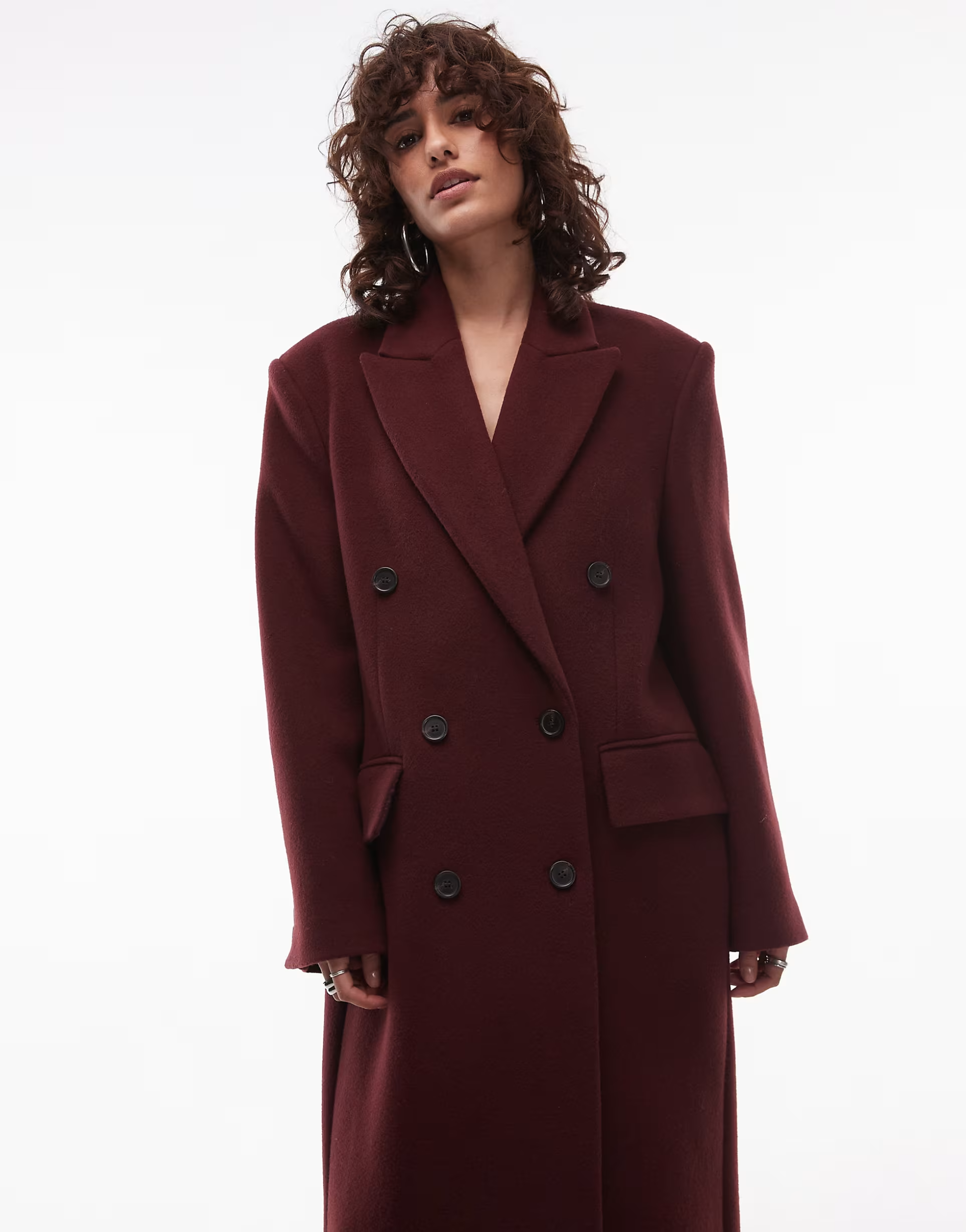 Francine | Women's Burgundy Double-Breasted Woolen Coat