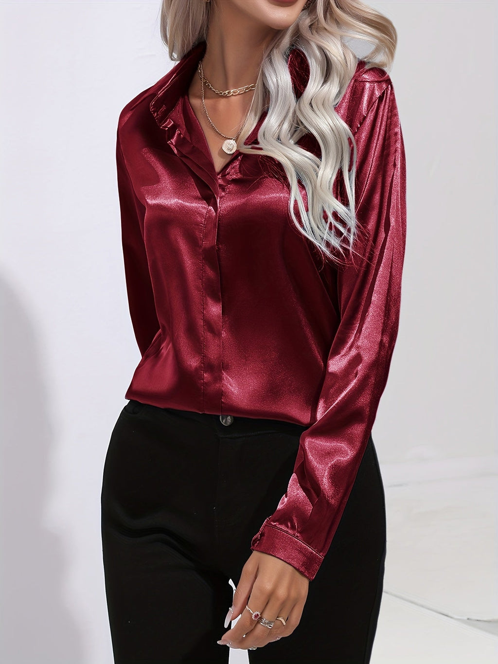 Mira | Women's Satin Long Sleeve Blouse