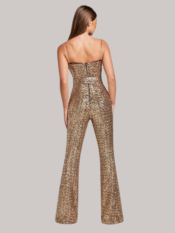Maggie | Women’s Strapless Glitter Jumpsuit with Waist Belt