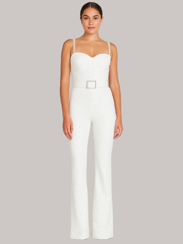 Maggie | Women’s Strapless Glitter Jumpsuit with Waist Belt