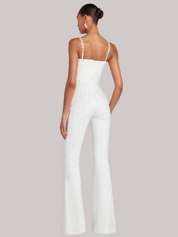 Maggie | Women’s Strapless Glitter Jumpsuit with Waist Belt
