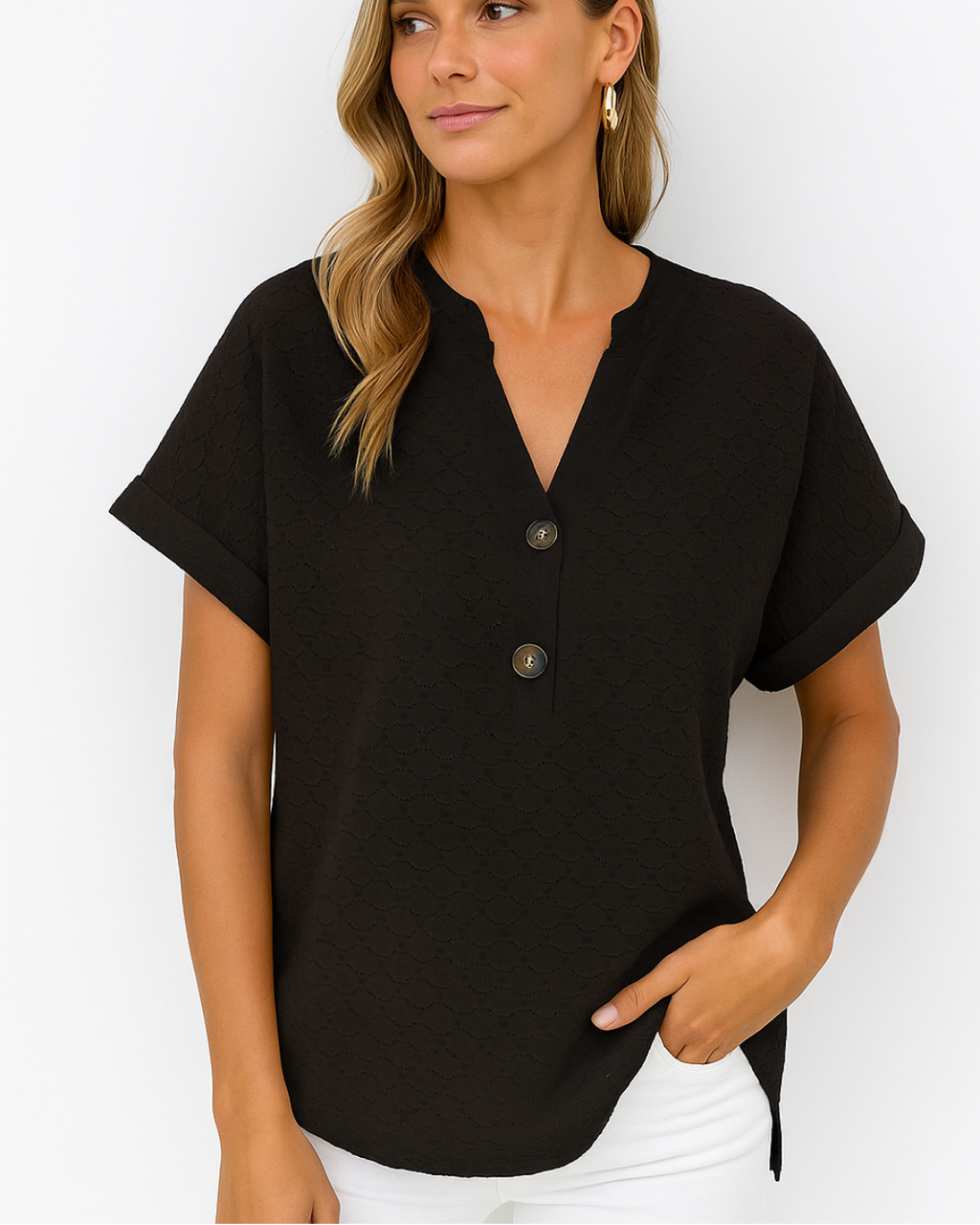 Women's V Neck Short Sleeve Top