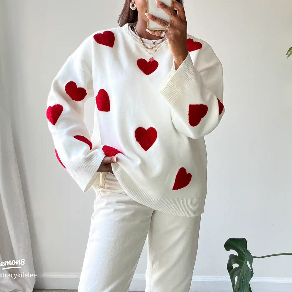 Sarah | Heart Print Knit Sweater for Women
