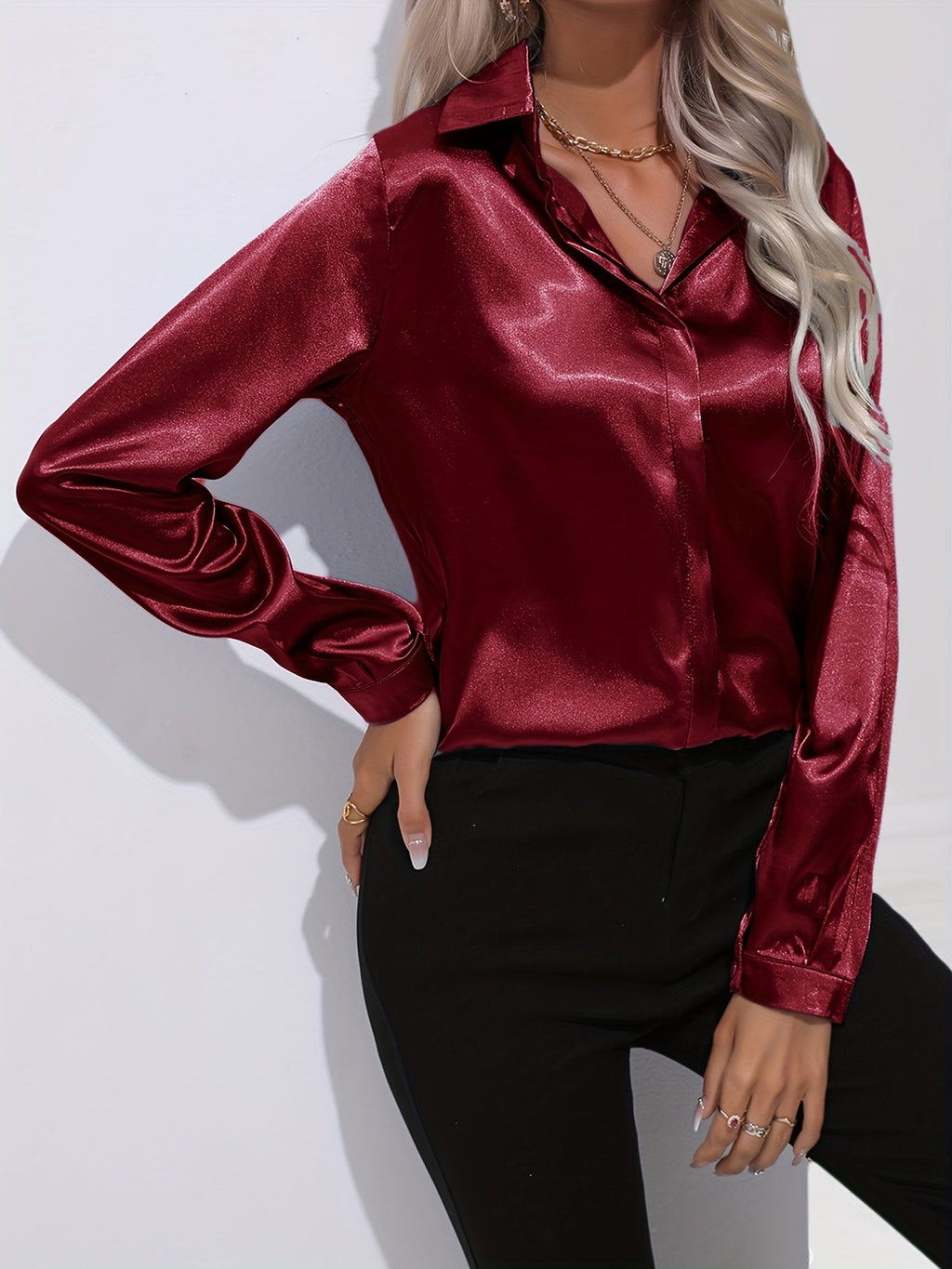 Mira | Women's Satin Long Sleeve Blouse