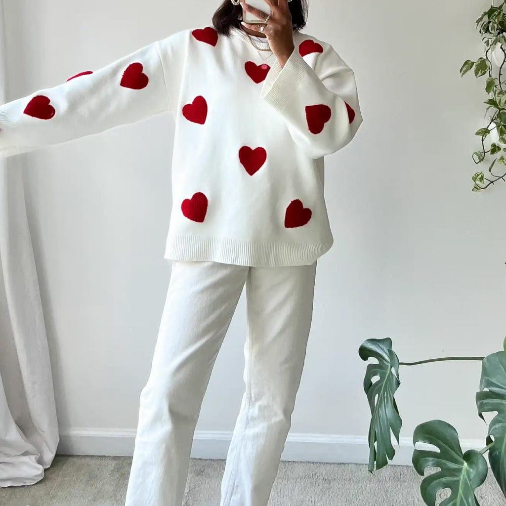Sarah | Heart Print Knit Sweater for Women