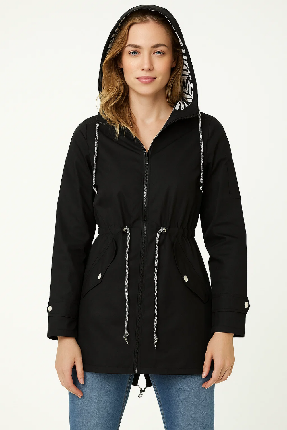 Long Raincoat with Drawstring Waist for Women