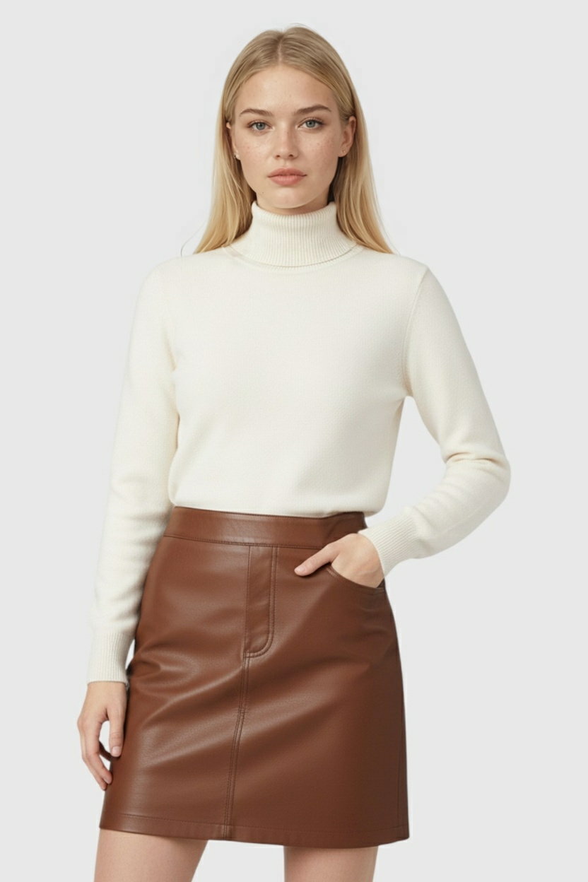 Apricot Fleece Lined Thermal Turtleneck