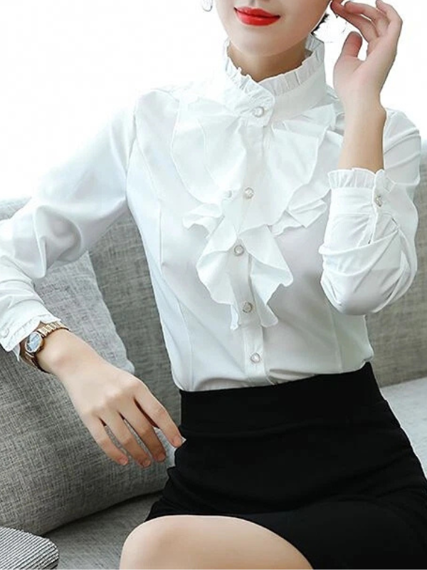 Maeve | Ruffled Jabot Long-Sleeve Blouse