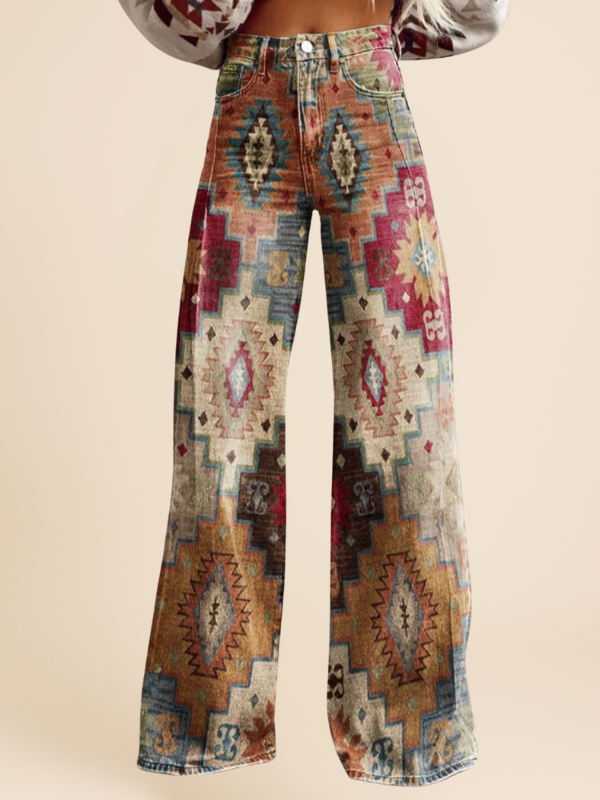 Ava | Vintage Geometric Wide Leg Pants for Women