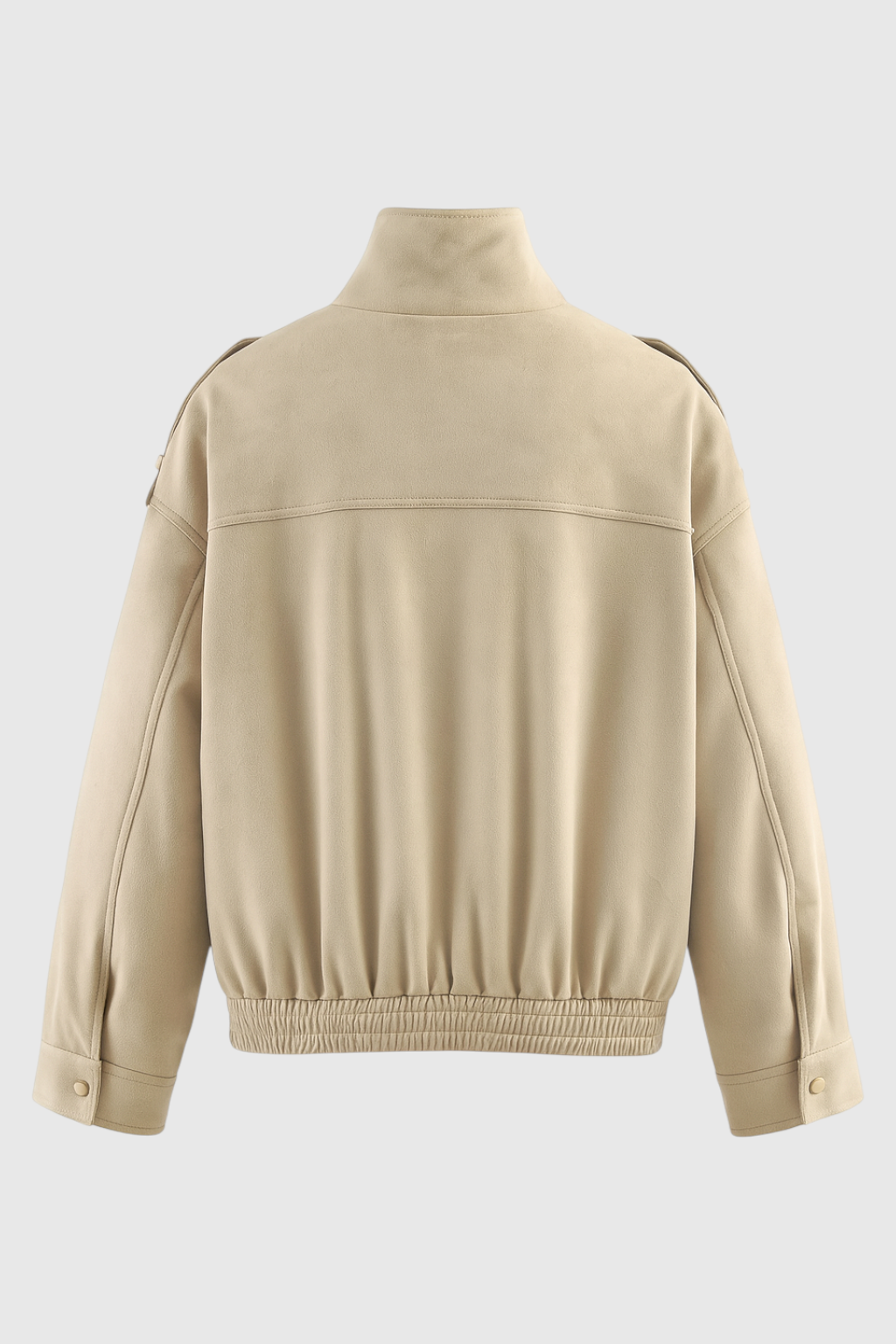Beige Bomber Jacket with Stand-Up Collar