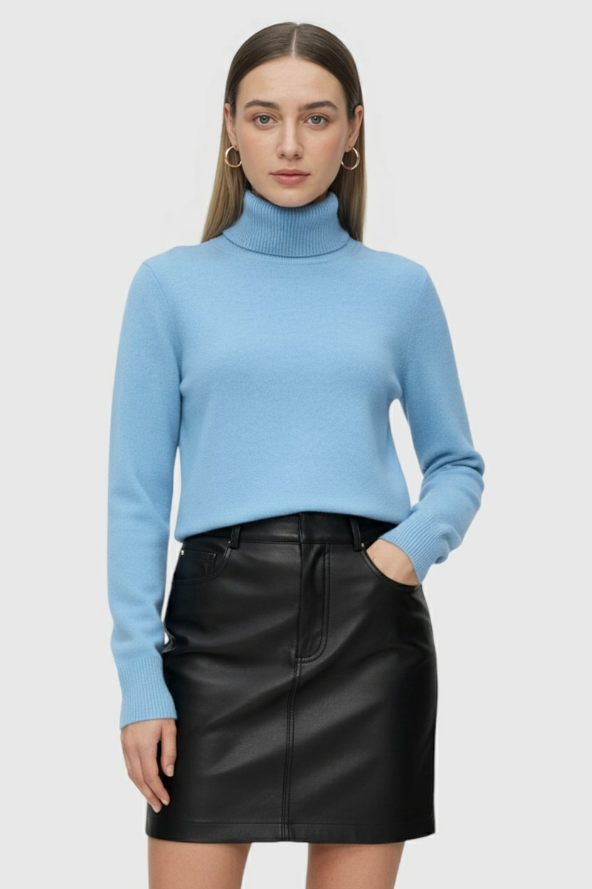 Blue Fleece Lined Thermal Turtleneck
