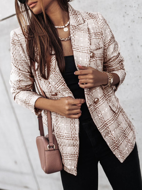 Britney | Checkered Long-Sleeve Blazer for Women