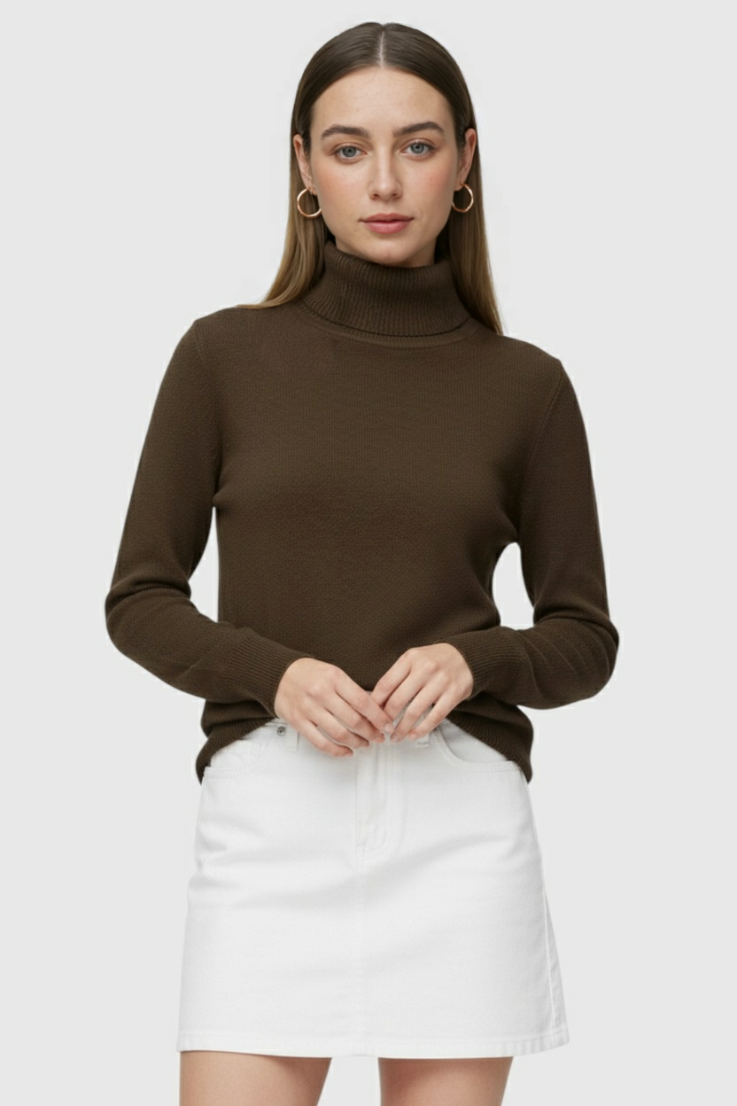 Brown Fleece Lined Thermal Turtleneck