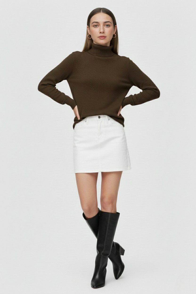 Brown Fleece Lined Thermal Turtleneck