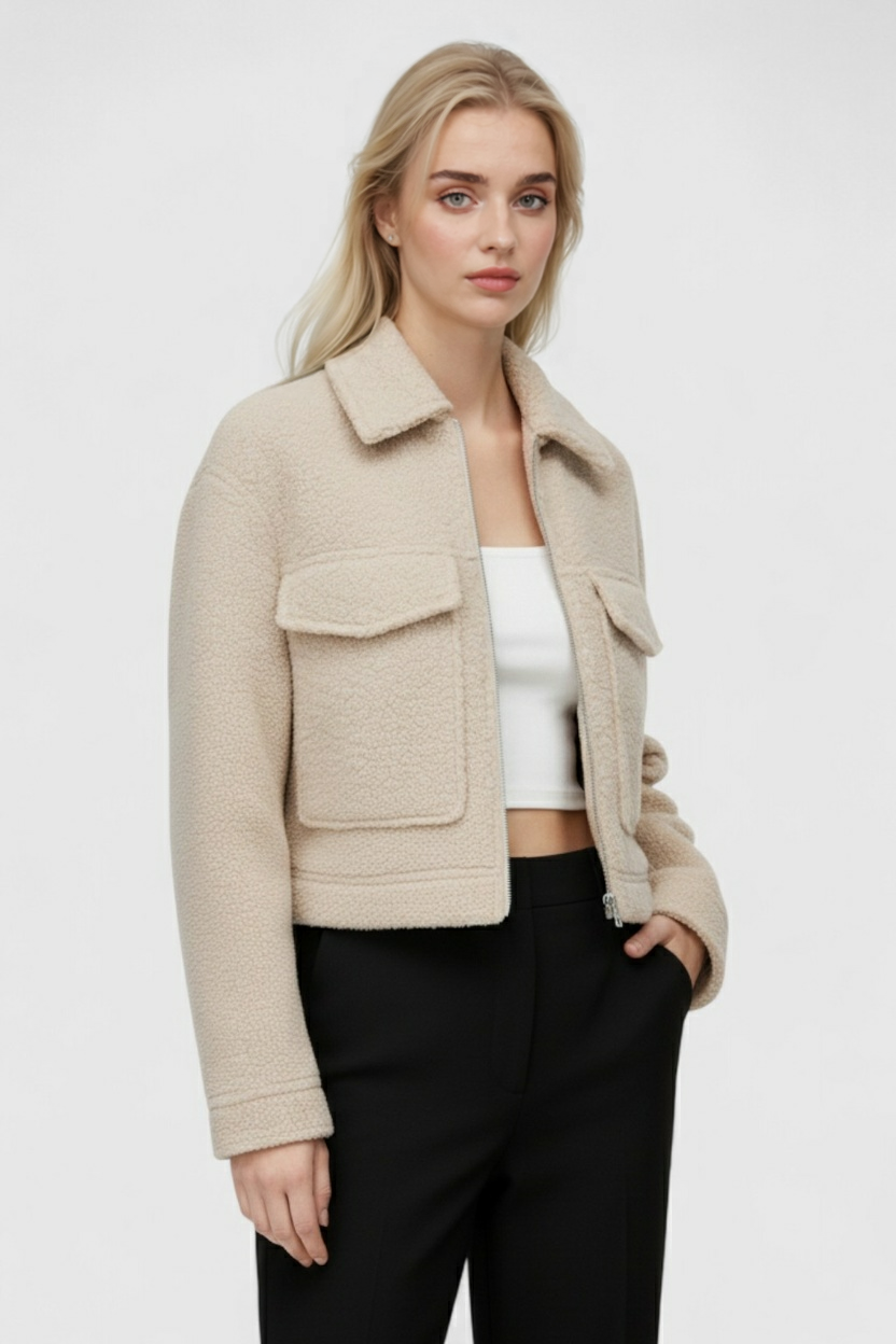 Women's Beige Zip Jacket