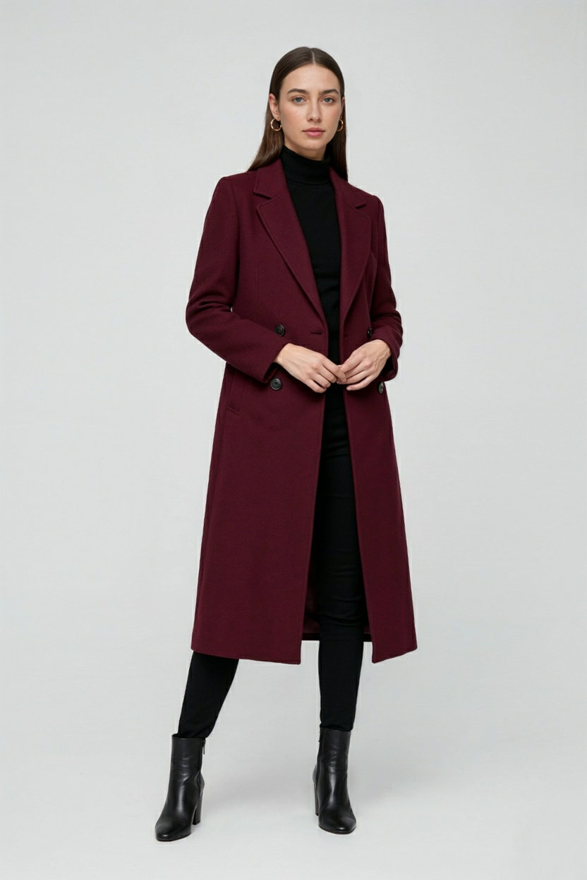 Women's Burgundy Wool Coat