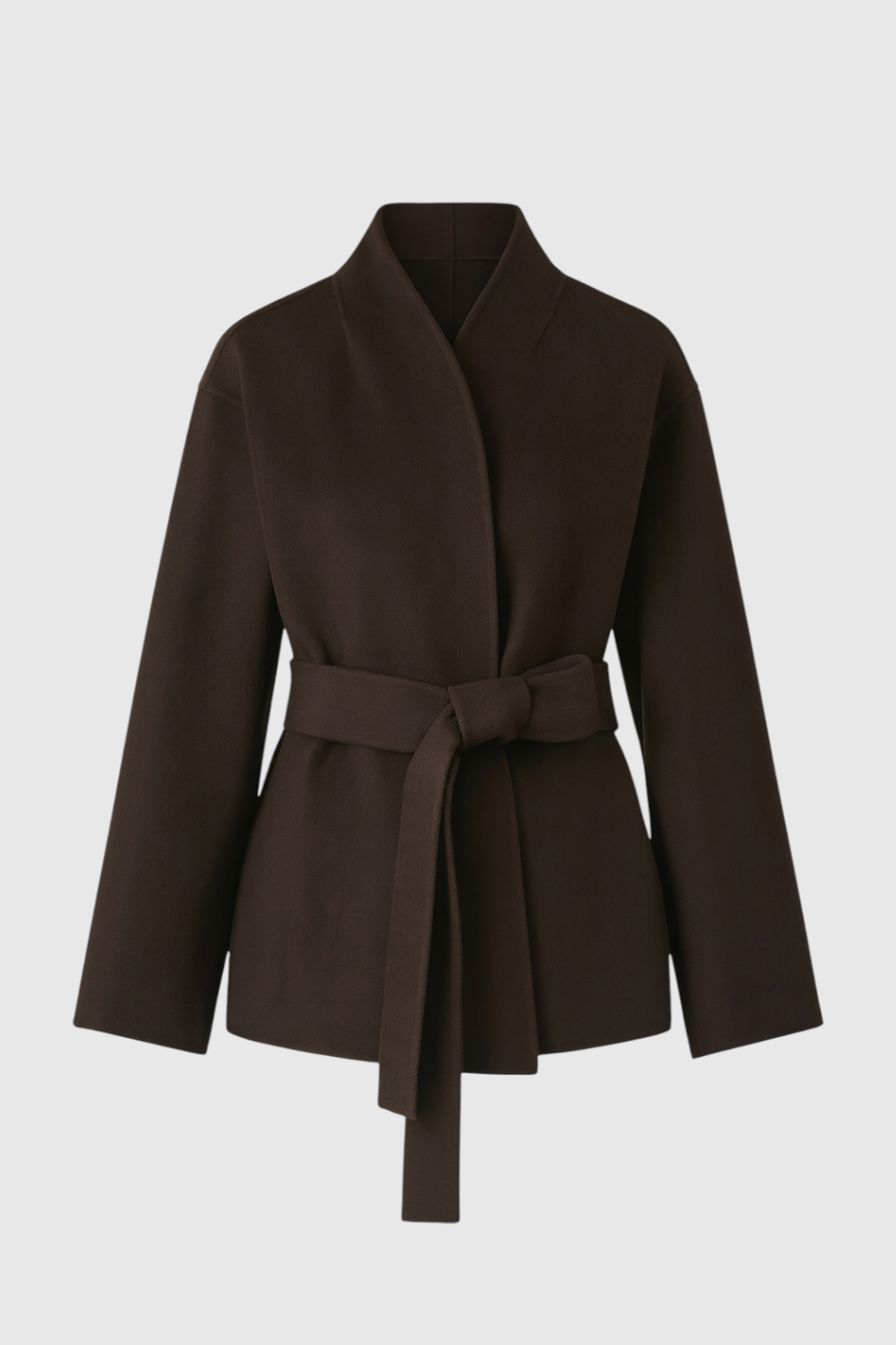 Women's Dark Brown Wool Coat with Waist Belt