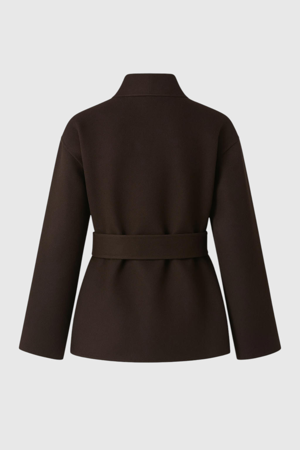 Women's Dark Brown Wool Coat with Waist Belt