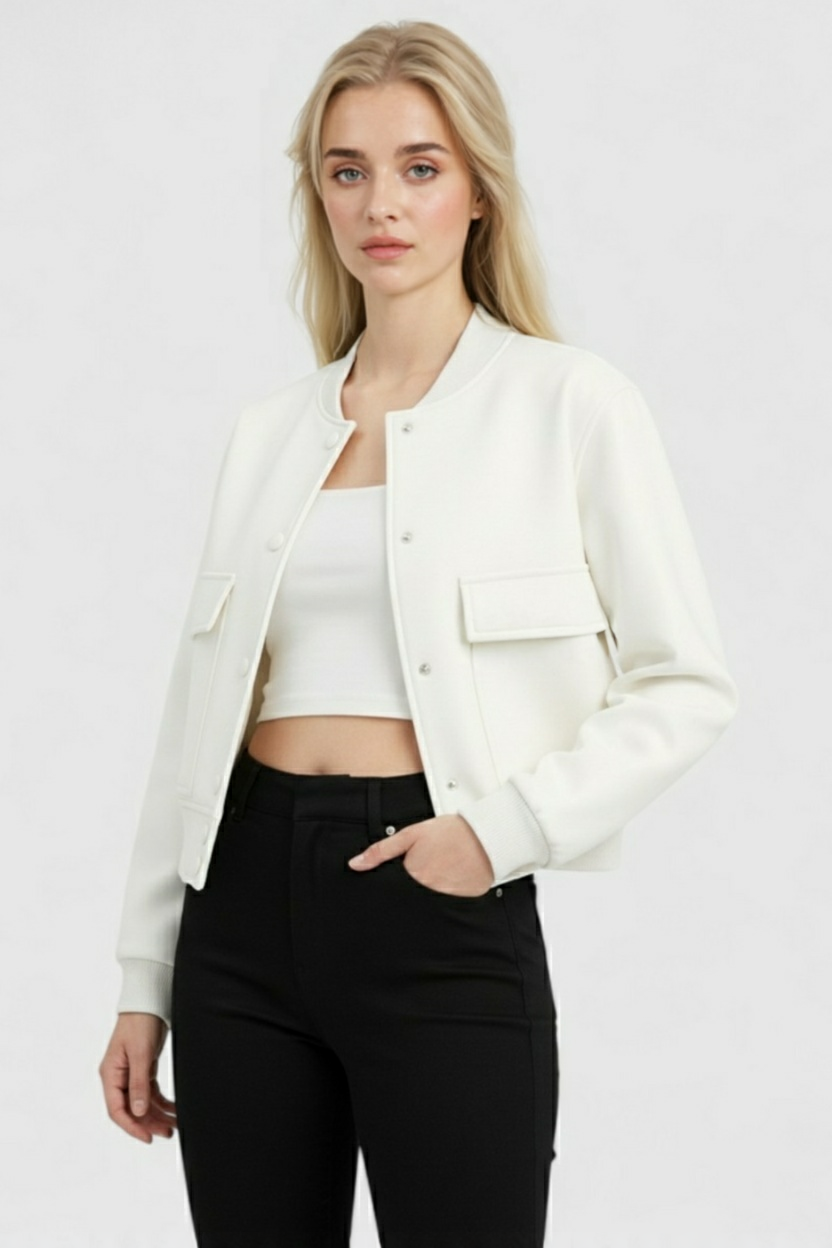 Women's Elegant Bomber Jacket - White