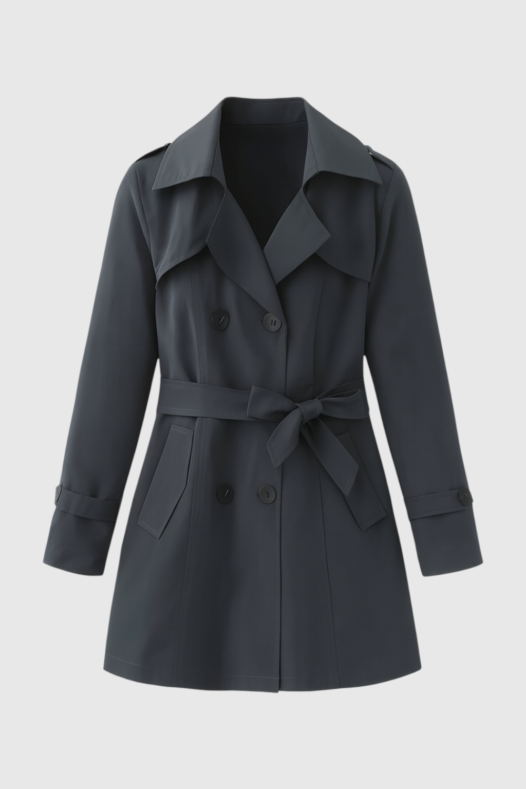 Women's Gray Half-Length Trench Coat