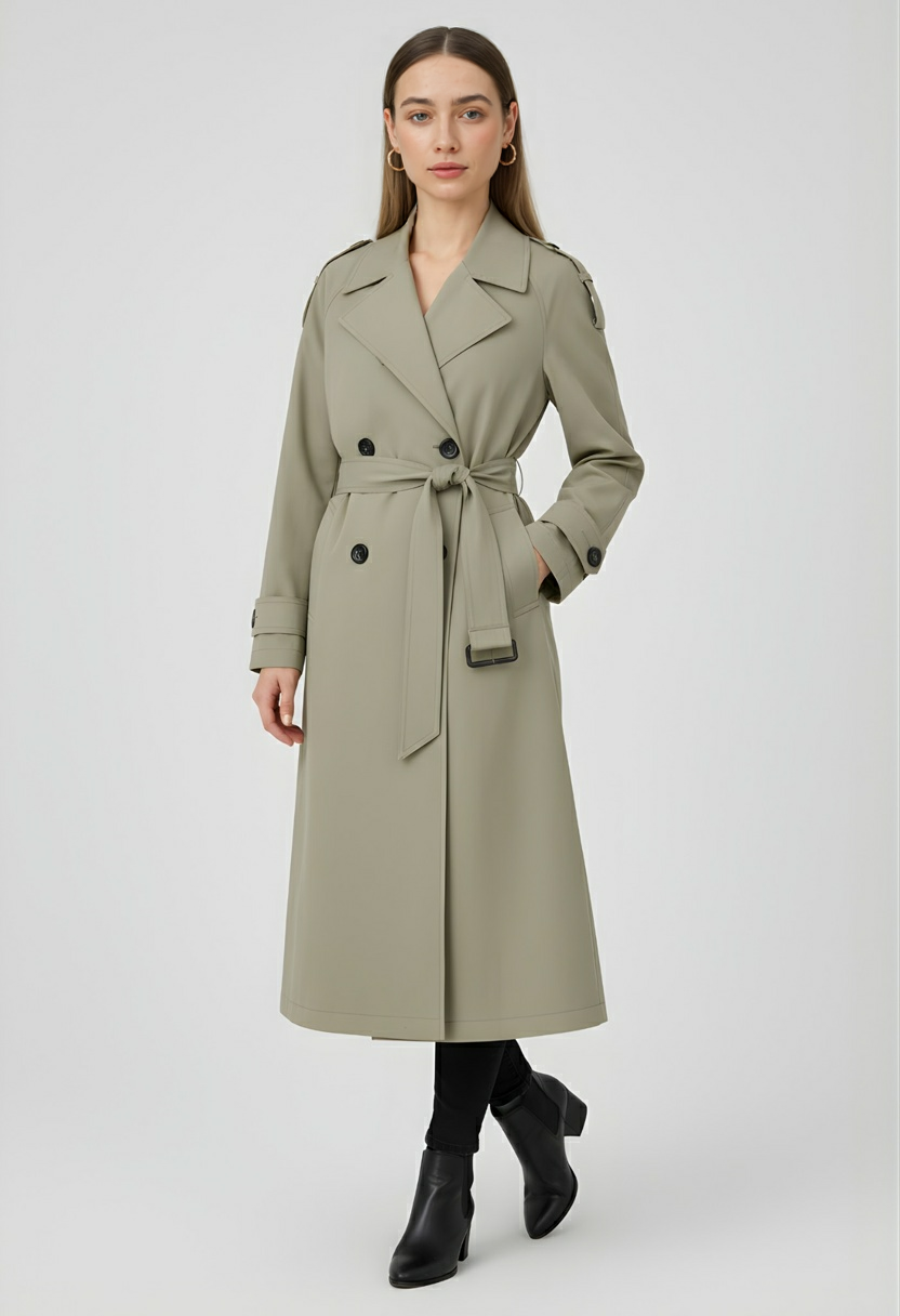 Women's Green Long Sleeve Coat