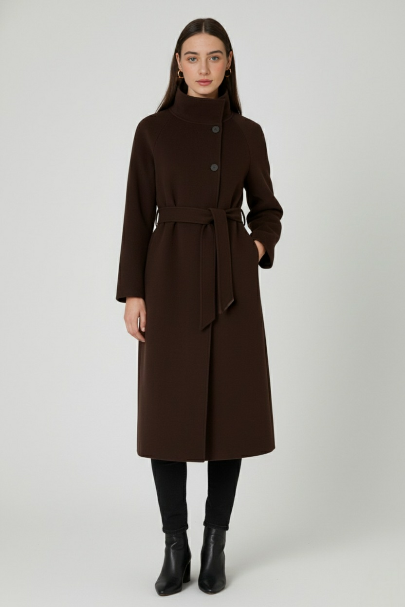 Women's Long Brown Winter Coat With Collar
