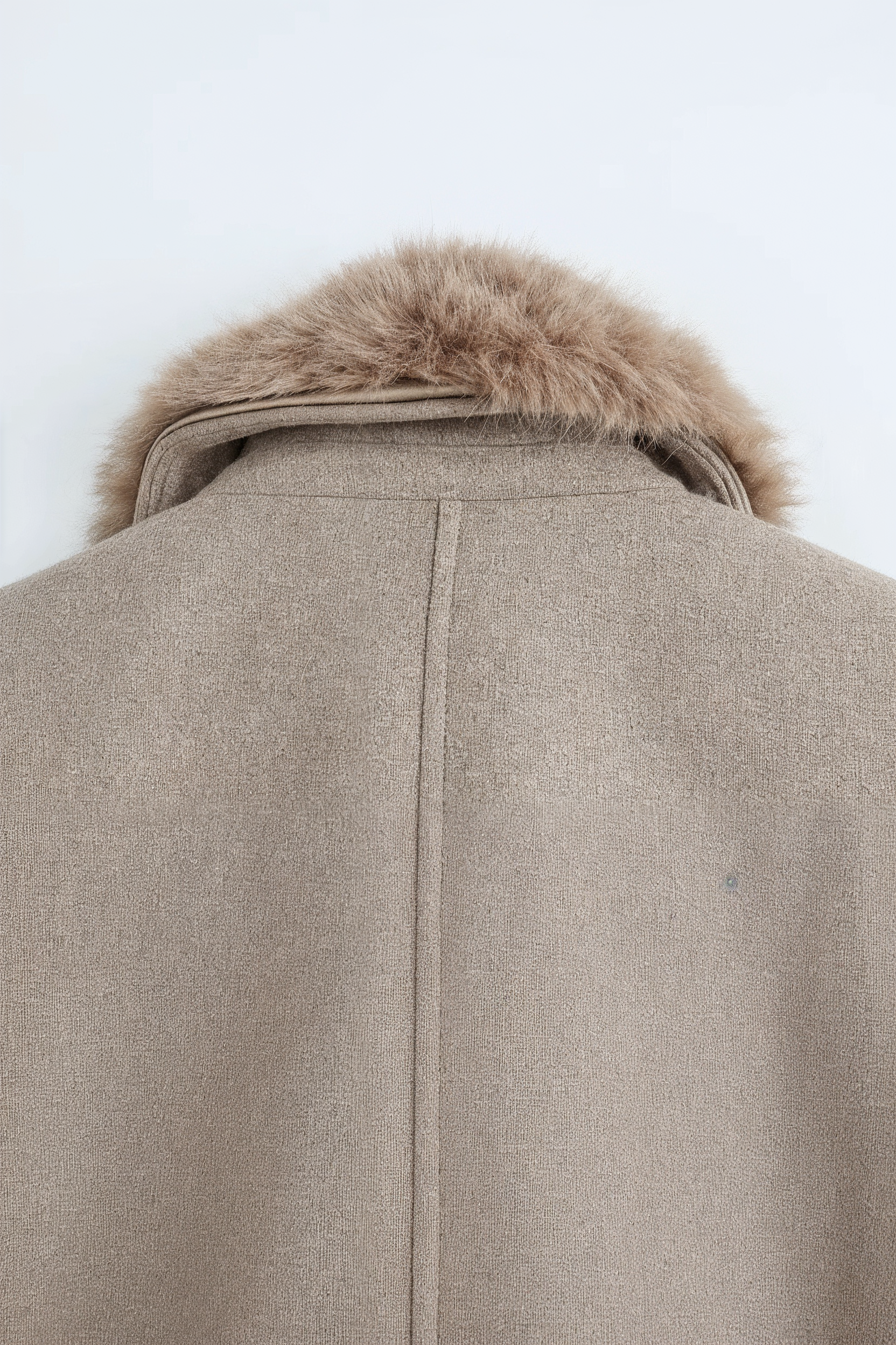 Women's Long Khaki Wool Coat with Fur Collar