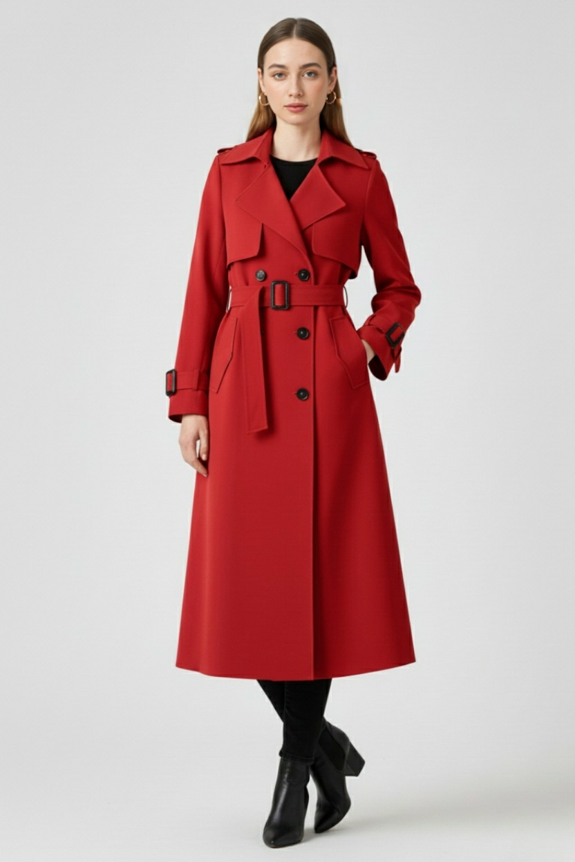 Women's Long Red Trench Coat