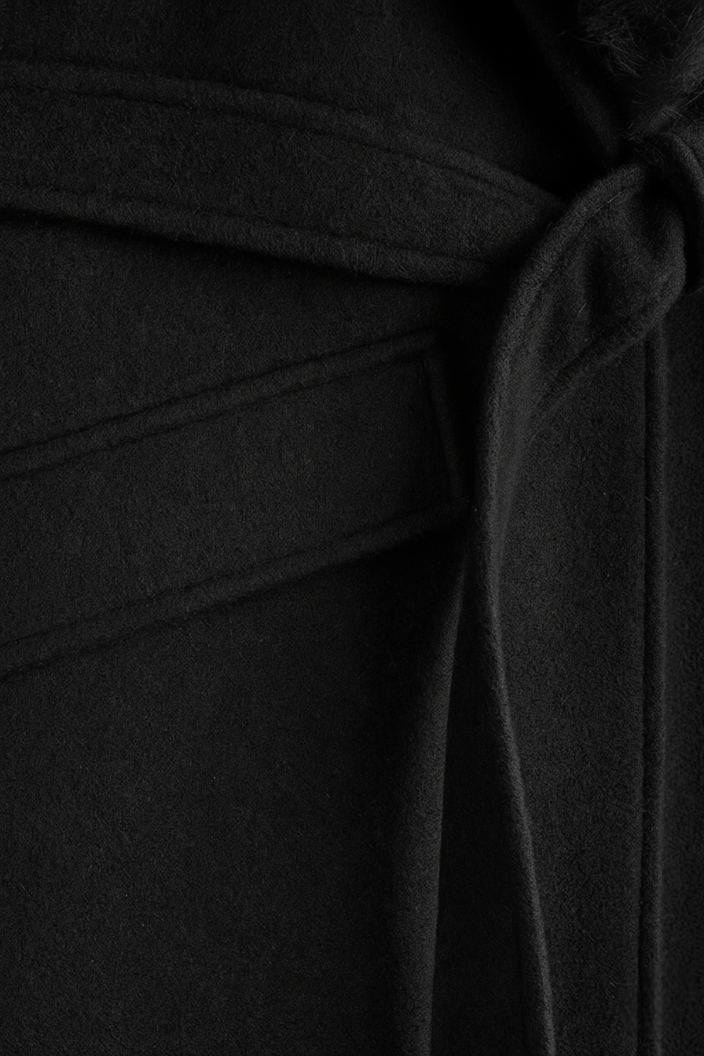 Women's Long Black Wool Coat with Fur Collar