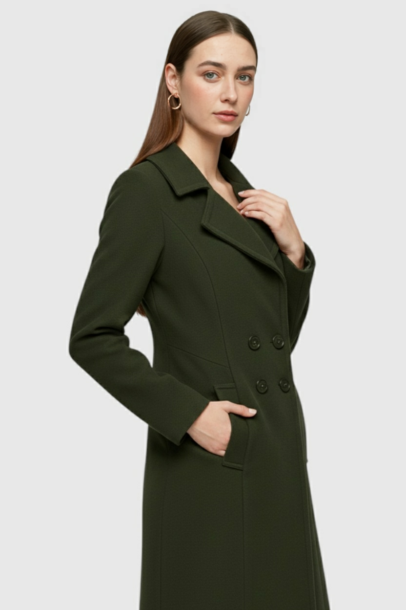 Women's Army Green Wool Trench Coat