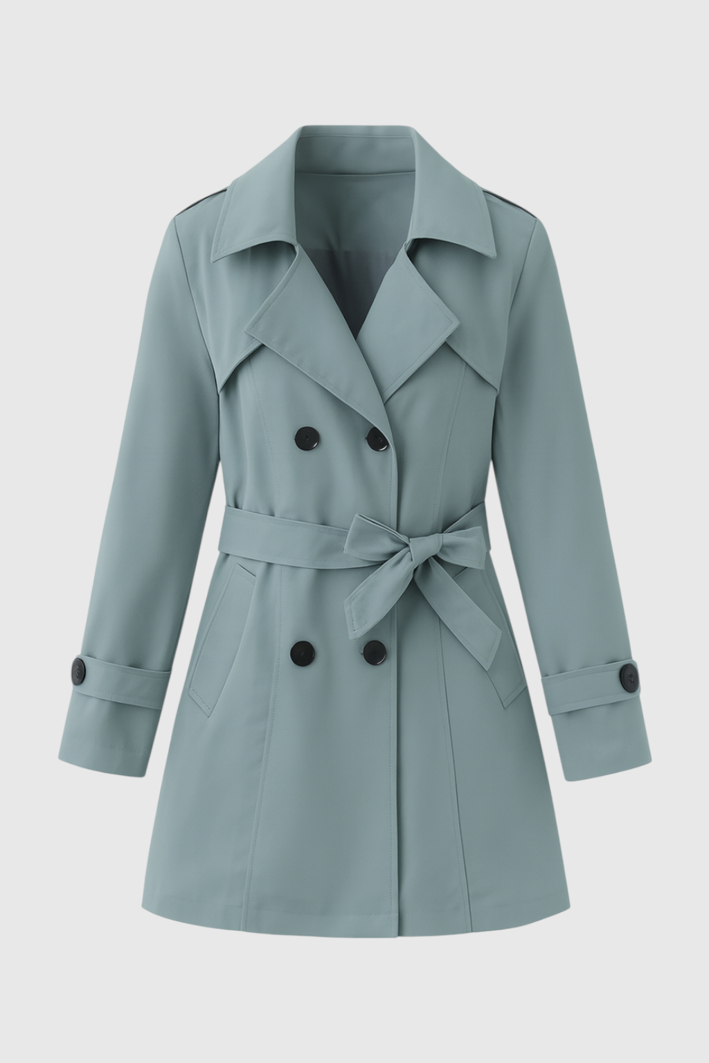 Women's Light Green Half-Length Trench Coat