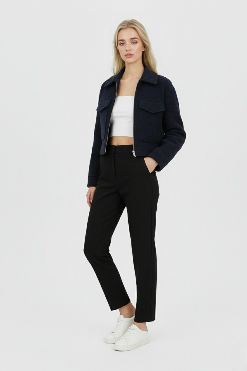 Women's Navy Blue Zip-Up Jacket