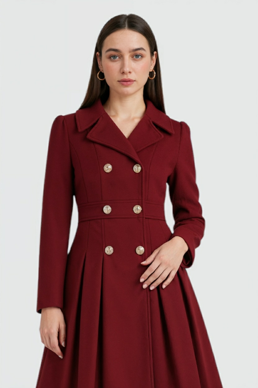 Women's Warm Long Burgundy Trench Coat